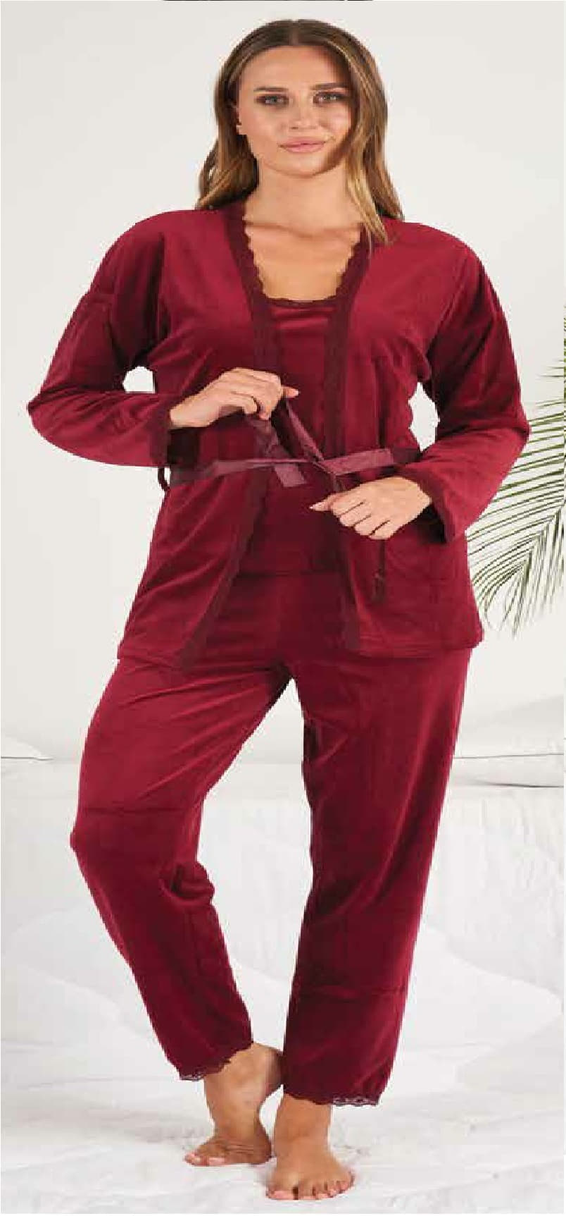 Estiva Bayan Kadife Kumaş Pijama Takımı 3lü