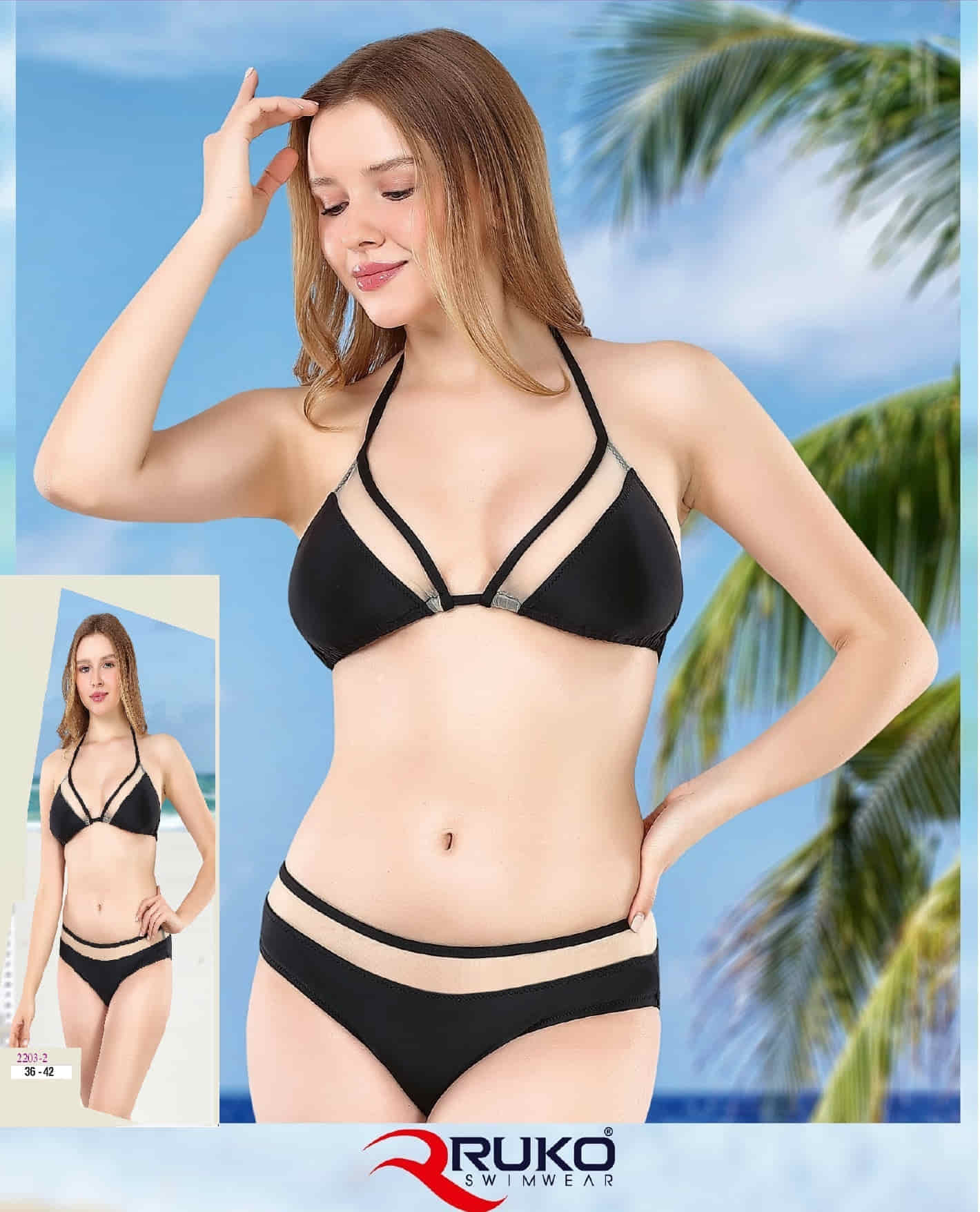Ruko (Su İtiçi Ve Çabuk Kuruyan) Kumaş Boyundan Bağlama Tüllü Üçgen Bikini