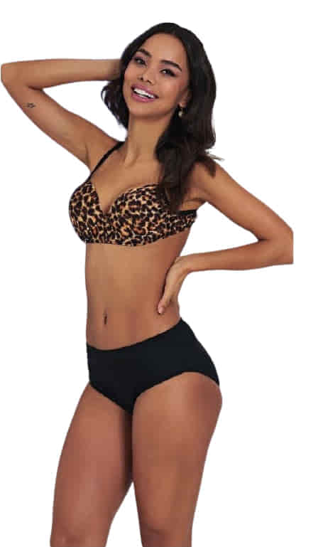 Ruko Büyük Beden Likra (Su İtiçi Ve Çabuk Kuruyan) Kumaş Balenli Toparlayıcı Yüksek Bel Bikini