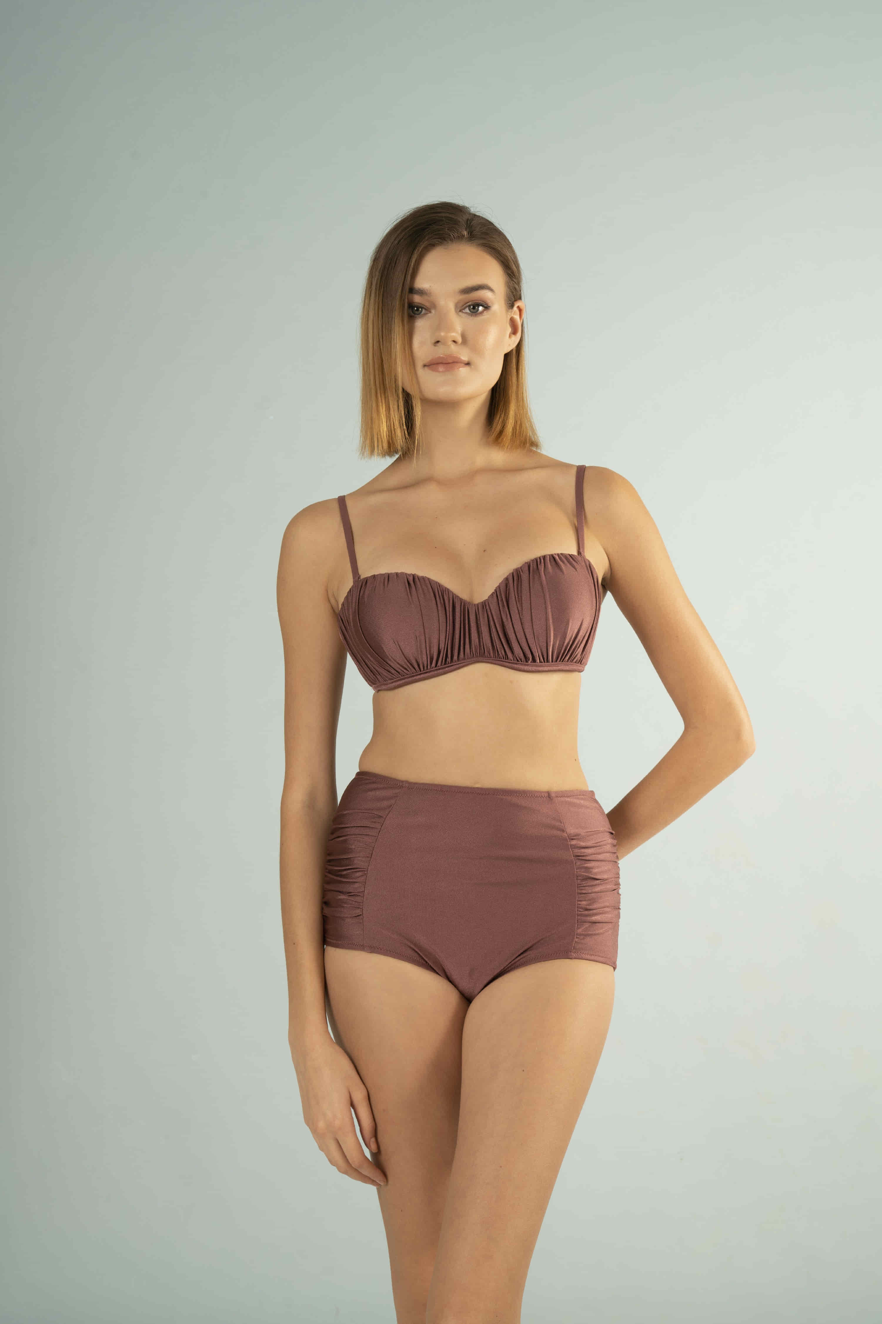 Estiva Likra (Su İtiçi Ve Çabuk Kuruyan) Kumaş Drapeli Kaplı Straplez Bikini