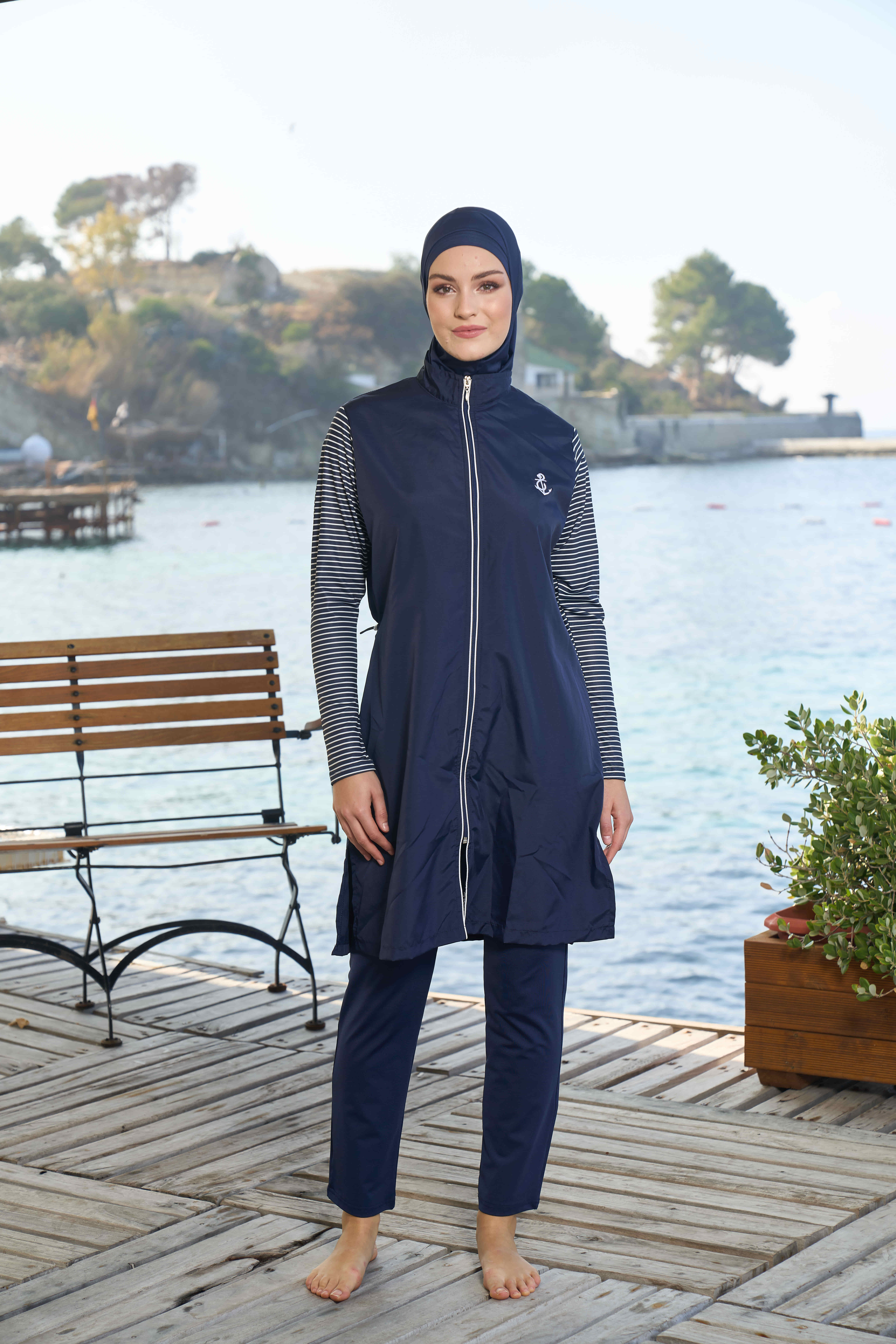 Estiva Paraşüt (Su İtiçi Ve Çabuk Kuruyan) Kumaş Fermuarlı Kol ve Pantolon Likralı Tam Tesettür Mayo