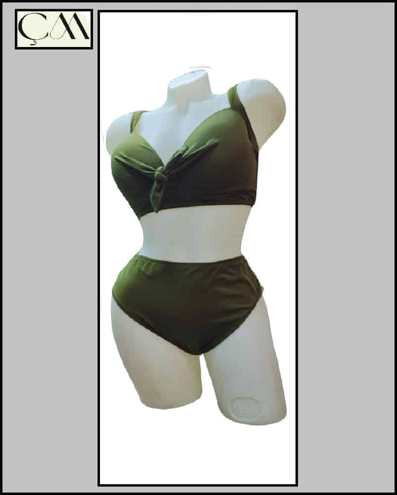 Sungate Büyük Beden (Su İtiçi Ve Çabuk Kuruyan) Kumaş Boş Kaplı Balenli Yüksek Bel Bikini