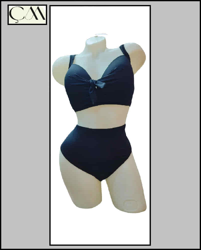 Sungate Büyük Beden (Su İtiçi Ve Çabuk Kuruyan) Kumaş Boş Kaplı Balenli Yüksek Bel Bikini