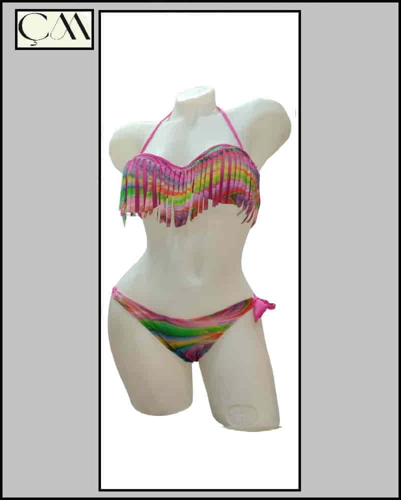 Beria (Su İtiçi Ve Çabuk Kuruyan) Kumaş Straplez Dolgulu Balenli Püsküllü Bikini