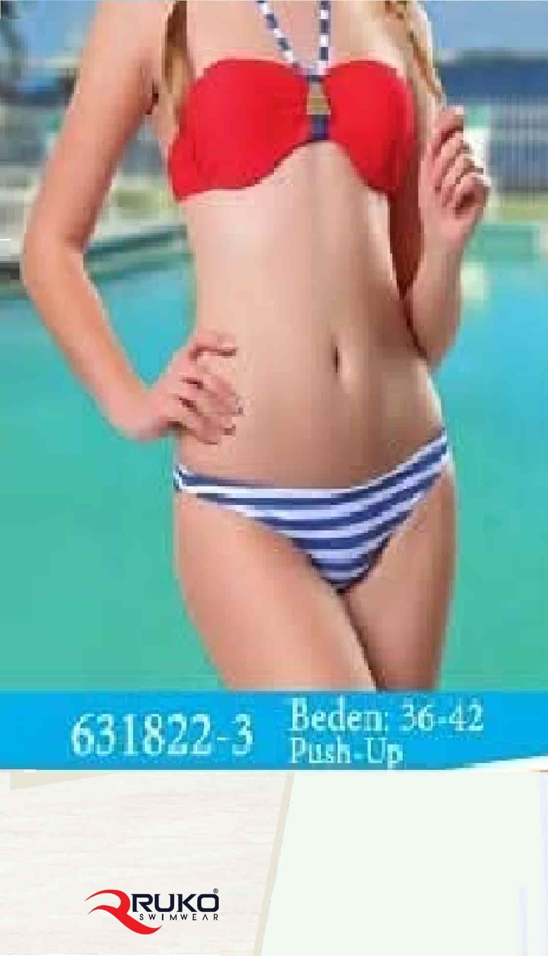 Ruko (Su İtiçi Ve Çabuk Kuruyan) Kumaş İp Askılı Boyundan Bağlama Balenli Straplez Yarım Dolgulu Bikini