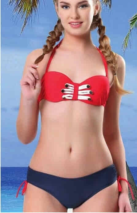 Ruko (Su İtiçi Ve Çabuk Kuruyan) Kumaş Boyun ve Sırttan Bağlama Balenli Dolgulu  Bikini