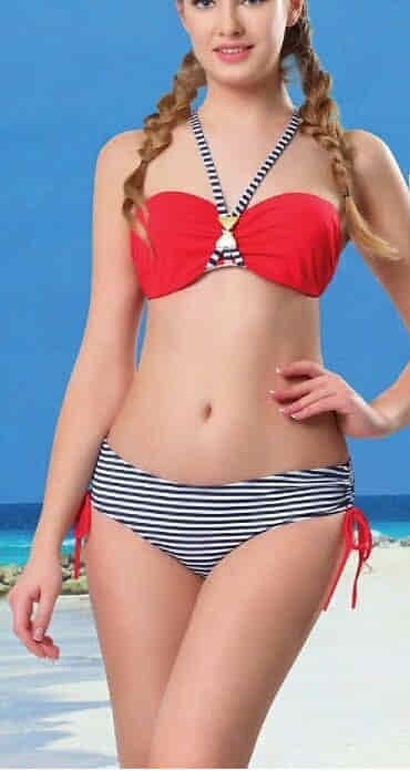 Ruko (Su İtiçi Ve Çabuk Kuruyan) Kumaş İp Askılı Boyundan Bağlama Balenli Straplez Yarım Dolgulu Bikini