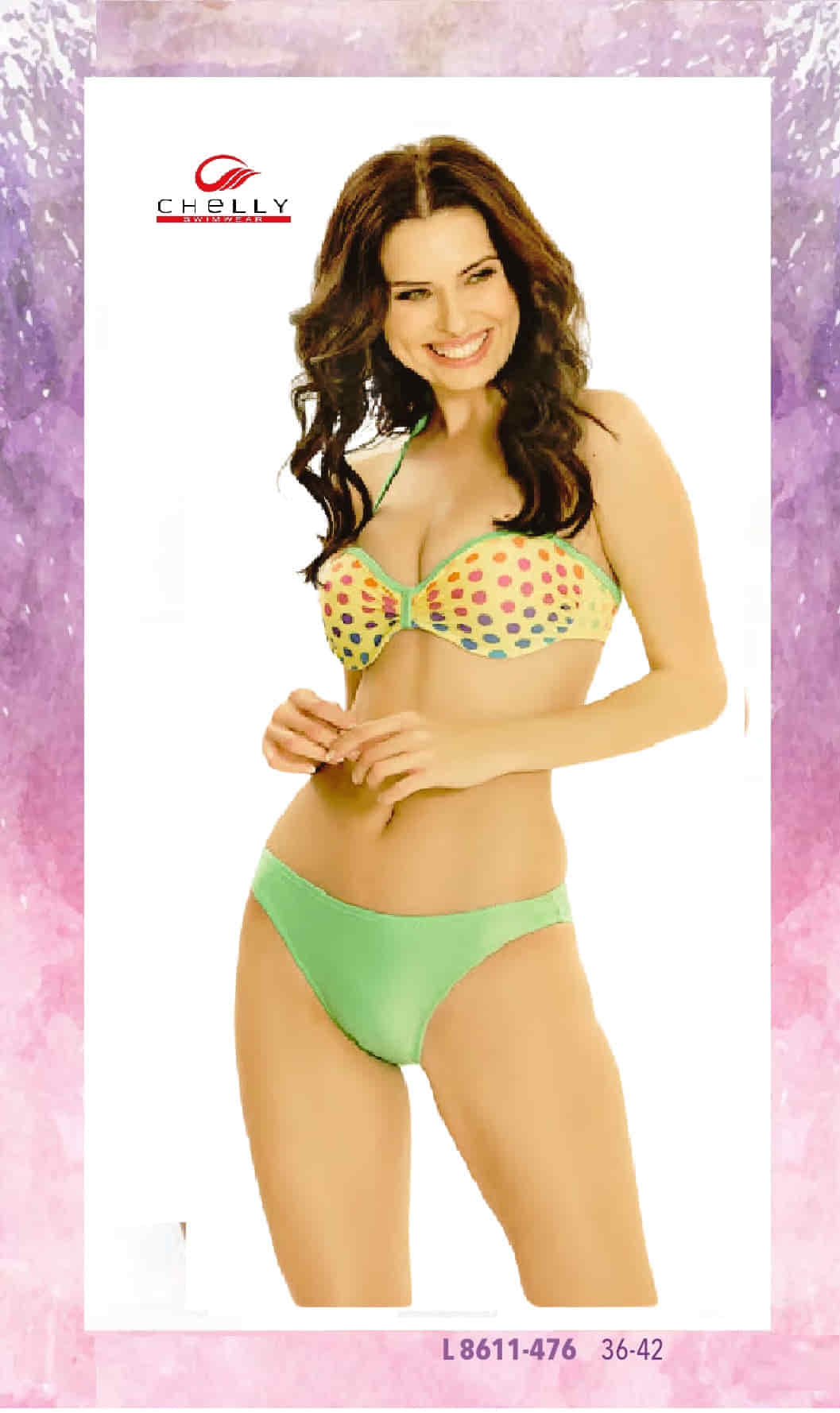 Chelly Desenli Likra (Su İtiçi ve Çabuk Kuruyan) Kumaş Boyundan Bağlama Kaplı Balenli Straplez Bikini