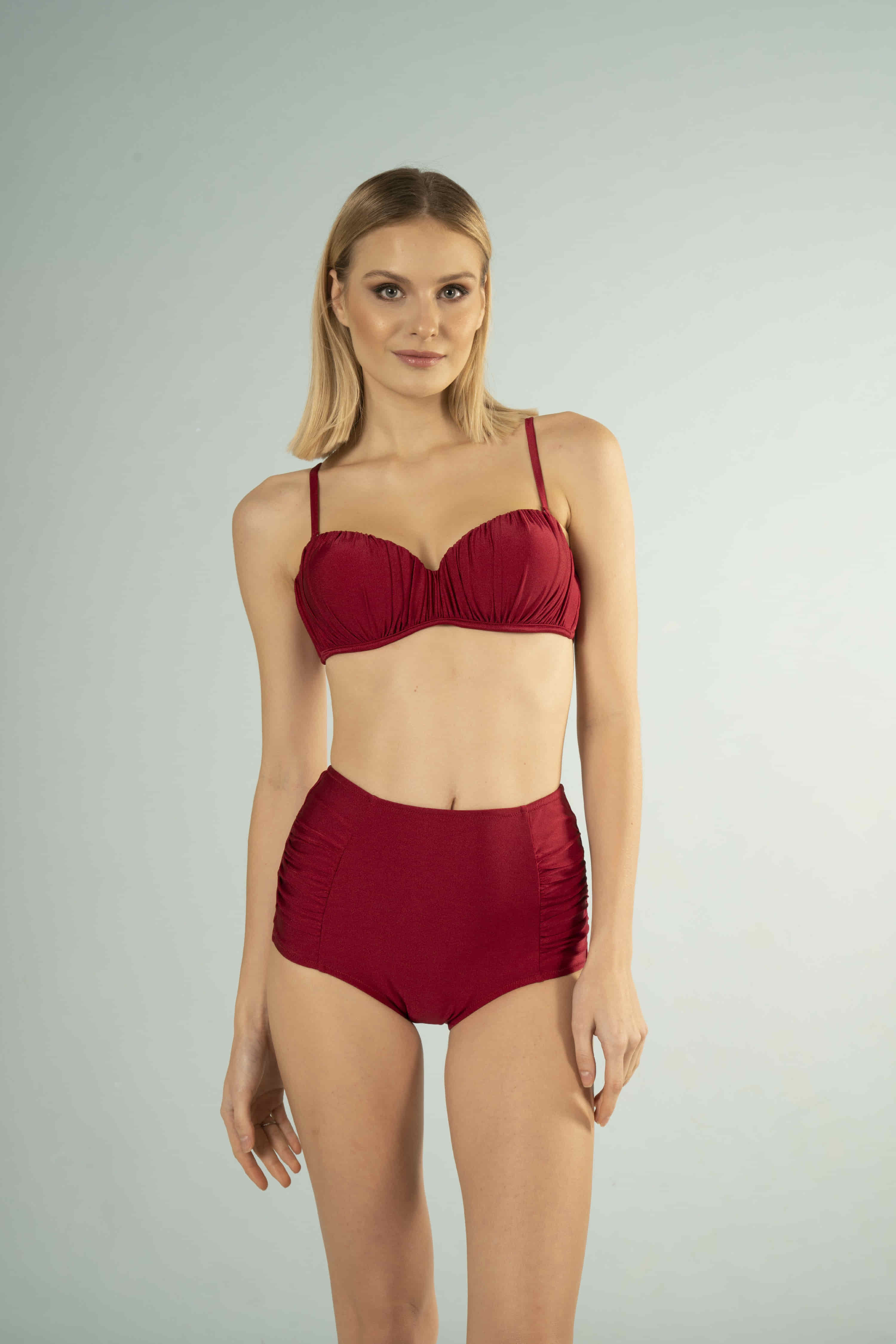 Estiva Likra (Su İtiçi Ve Çabuk Kuruyan) Kumaş Drapeli Kaplı Straplez Bikini
